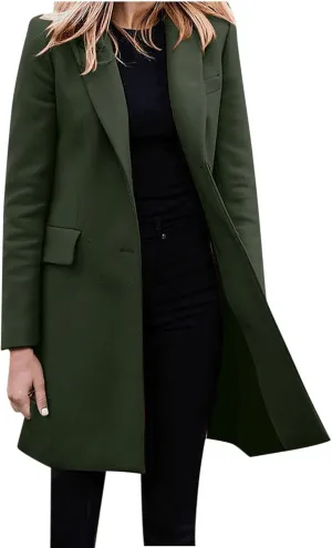 cooki Wool Coats for Women Long Women Fleece Winter Jackets Casual Trench Coats Lapel Collar Button Down Peacoat Overcoat