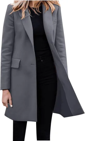cooki Wool Coats for Women Long Women Fleece Winter Jackets Casual Trench Coats Lapel Collar Button Down Peacoat Overcoat