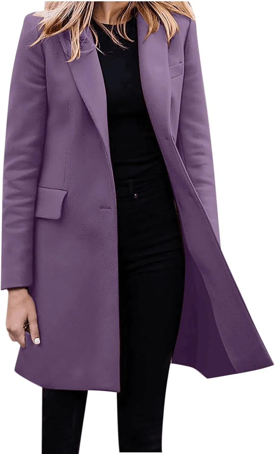 cooki Wool Coats for Women Long Women Fleece Winter Jackets Casual Trench Coats Lapel Collar Button Down Peacoat Overcoat