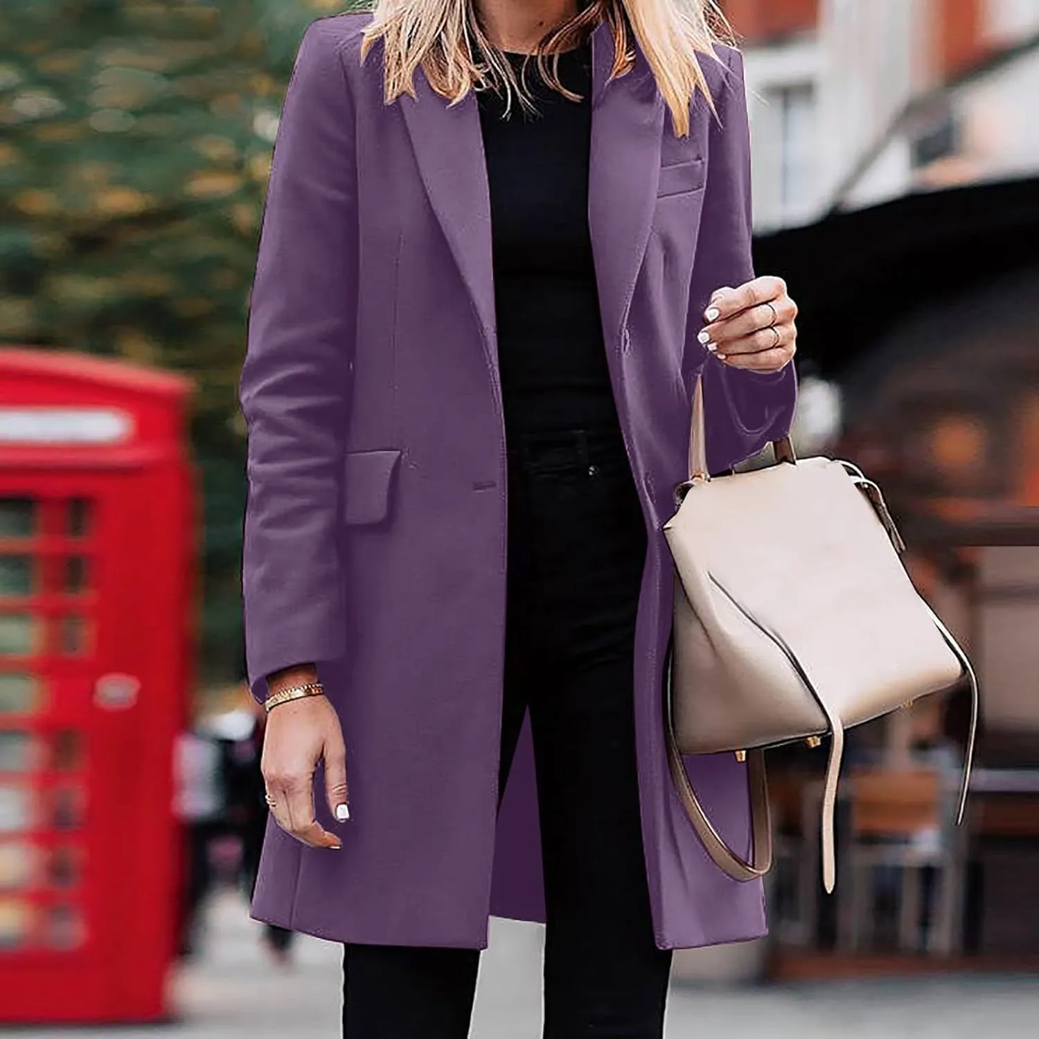 cooki Wool Coats for Women Long Women Fleece Winter Jackets Casual Trench Coats Lapel Collar Button Down Peacoat Overcoat