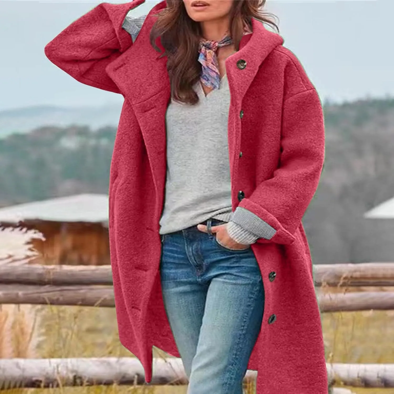 cooki Wool Coats for Women Long Women Fuzzy Fleece Winter Cardigan Jackets Trench Coats Lapel Collar Button Down Peacoat