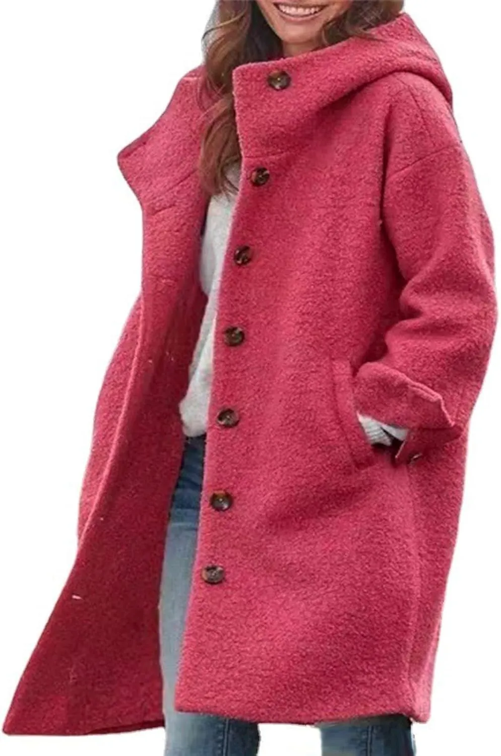 cooki Wool Coats for Women Long Women Fuzzy Fleece Winter Cardigan Jackets Trench Coats Lapel Collar Button Down Peacoat