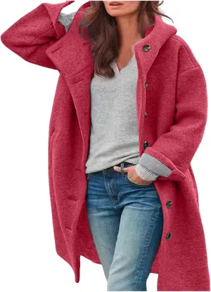 cooki Wool Coats for Women Long Women Fuzzy Fleece Winter Cardigan Jackets Trench Coats Lapel Collar Button Down Peacoat