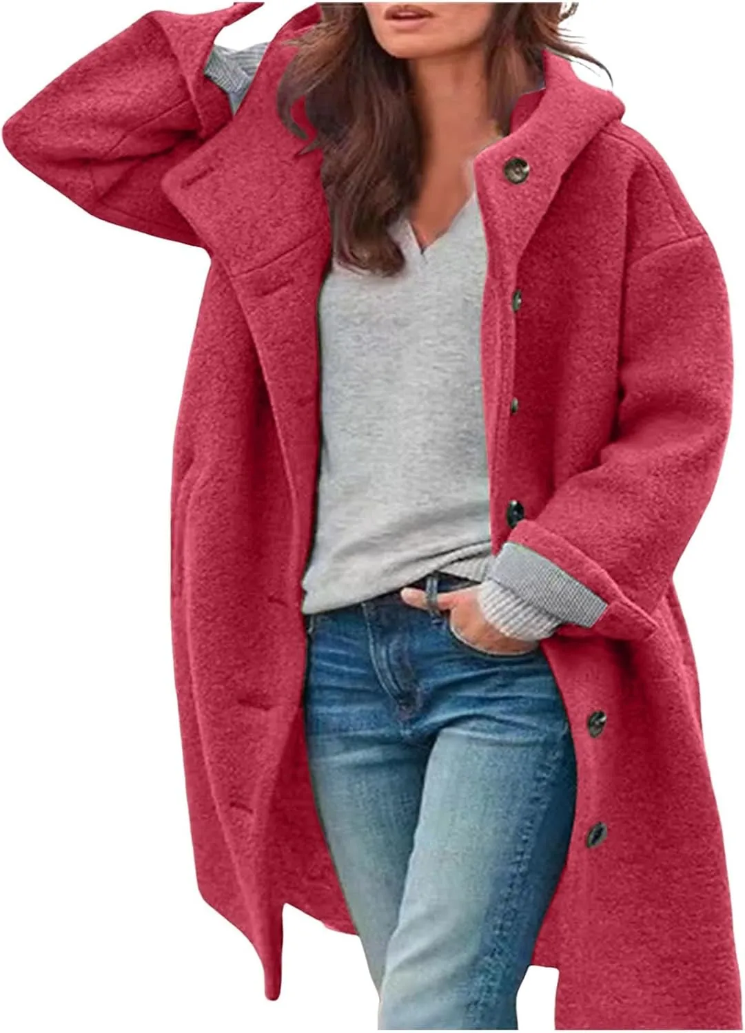 cooki Wool Coats for Women Long Women Fuzzy Fleece Winter Cardigan Jackets Trench Coats Lapel Collar Button Down Peacoat