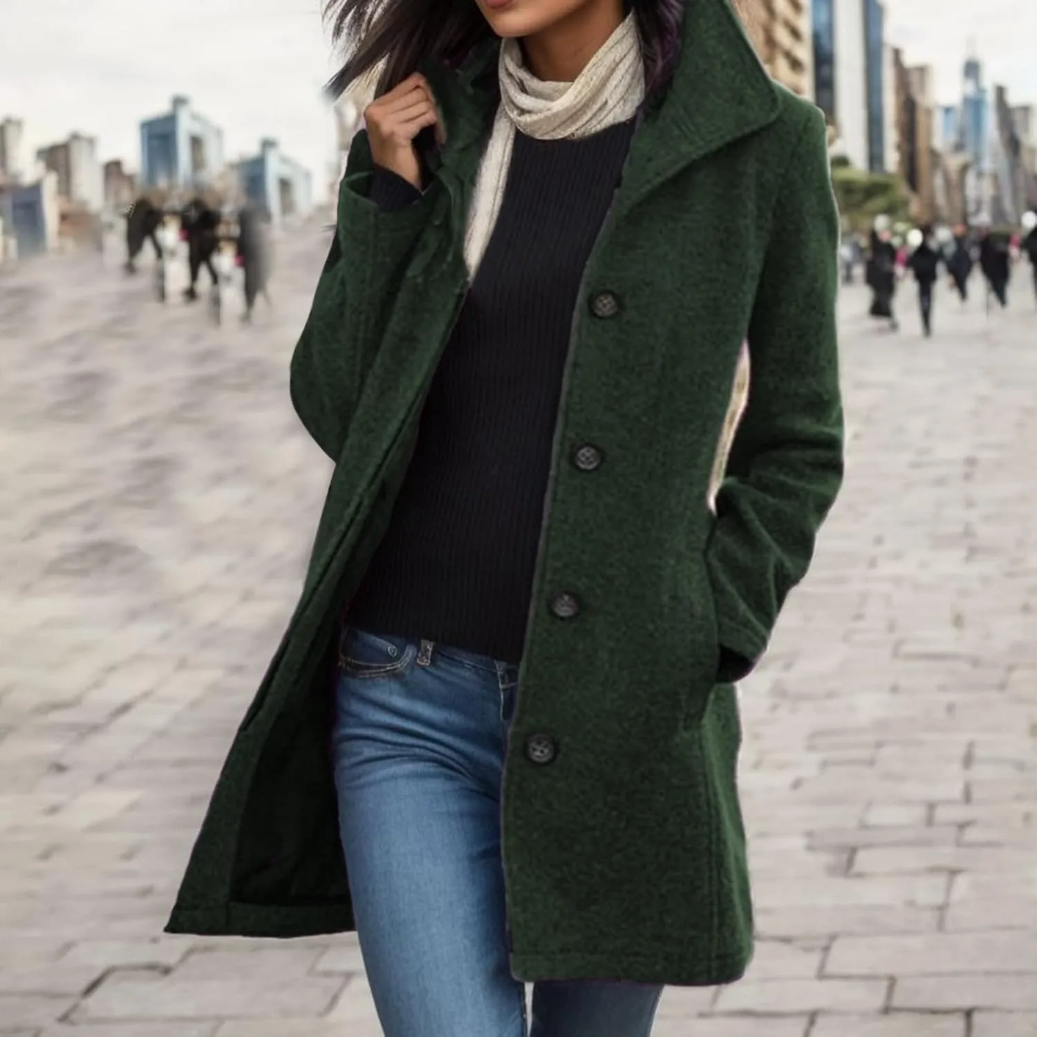 cooki Wool Coats for Women Long Women's Wool Coat Winter Womens Fuzzy Cardigan Jackets Trench Coats Lapel Button Down Peacoat