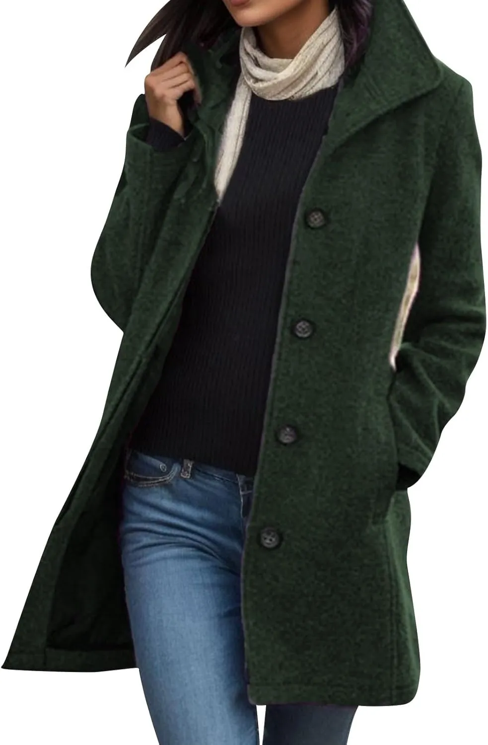 cooki Wool Coats for Women Long Women's Wool Coat Winter Womens Fuzzy Cardigan Jackets Trench Coats Lapel Button Down Peacoat