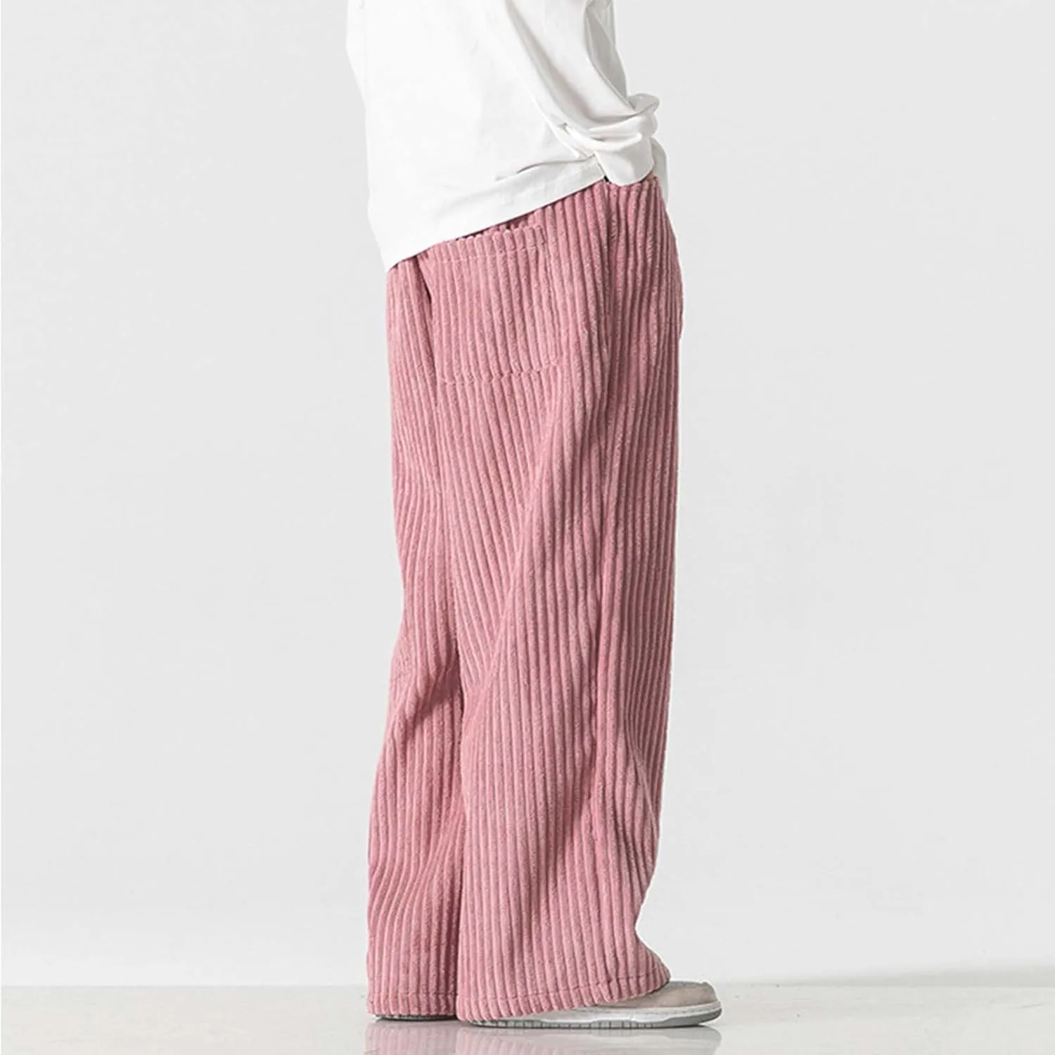 Corduroy Pants for Men Plus Size Loose Elastic Waist Drawstring Wide Leg Trouser Casual Fashion Light Plus Size Pant