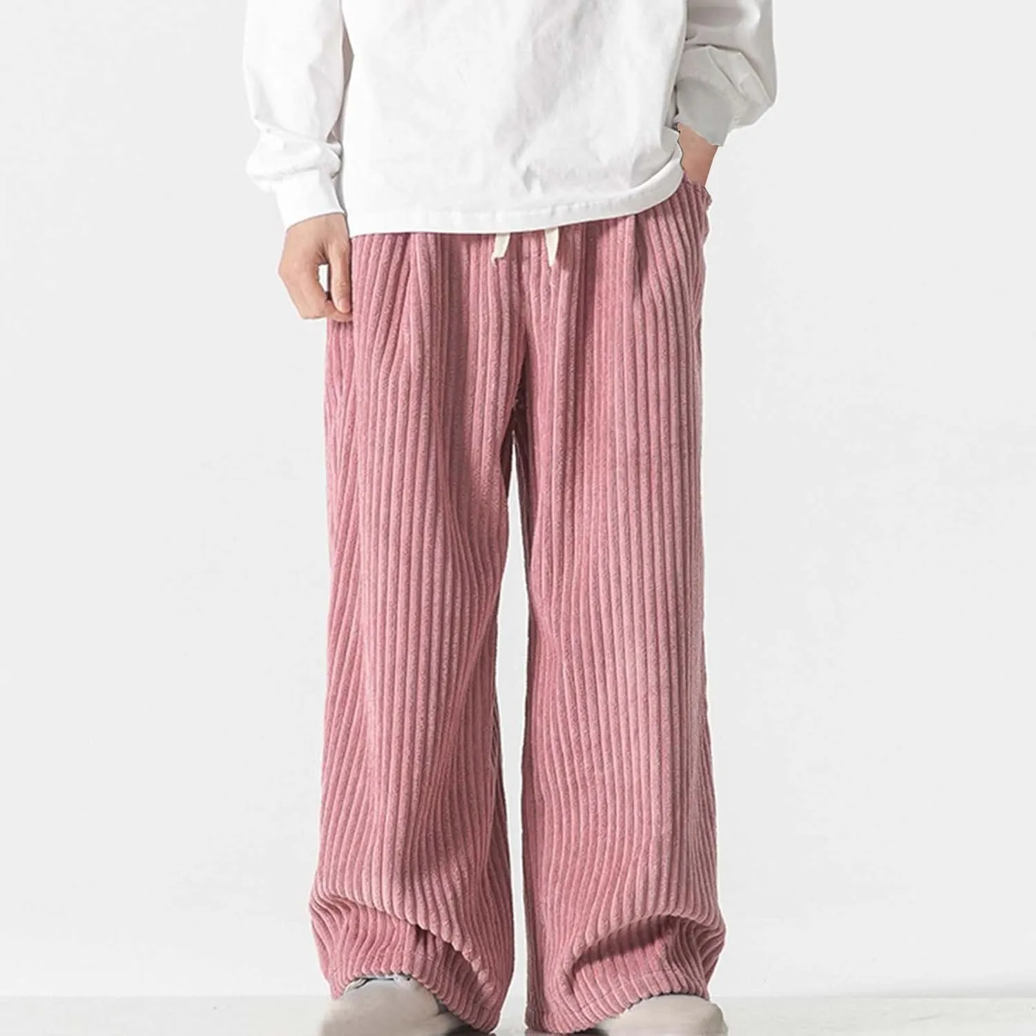 Corduroy Pants for Men Plus Size Loose Elastic Waist Drawstring Wide Leg Trouser Casual Fashion Light Plus Size Pant