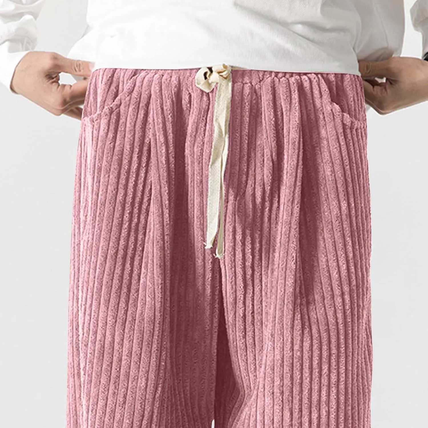 Corduroy Pants for Men Plus Size Loose Elastic Waist Drawstring Wide Leg Trouser Casual Fashion Light Plus Size Pant