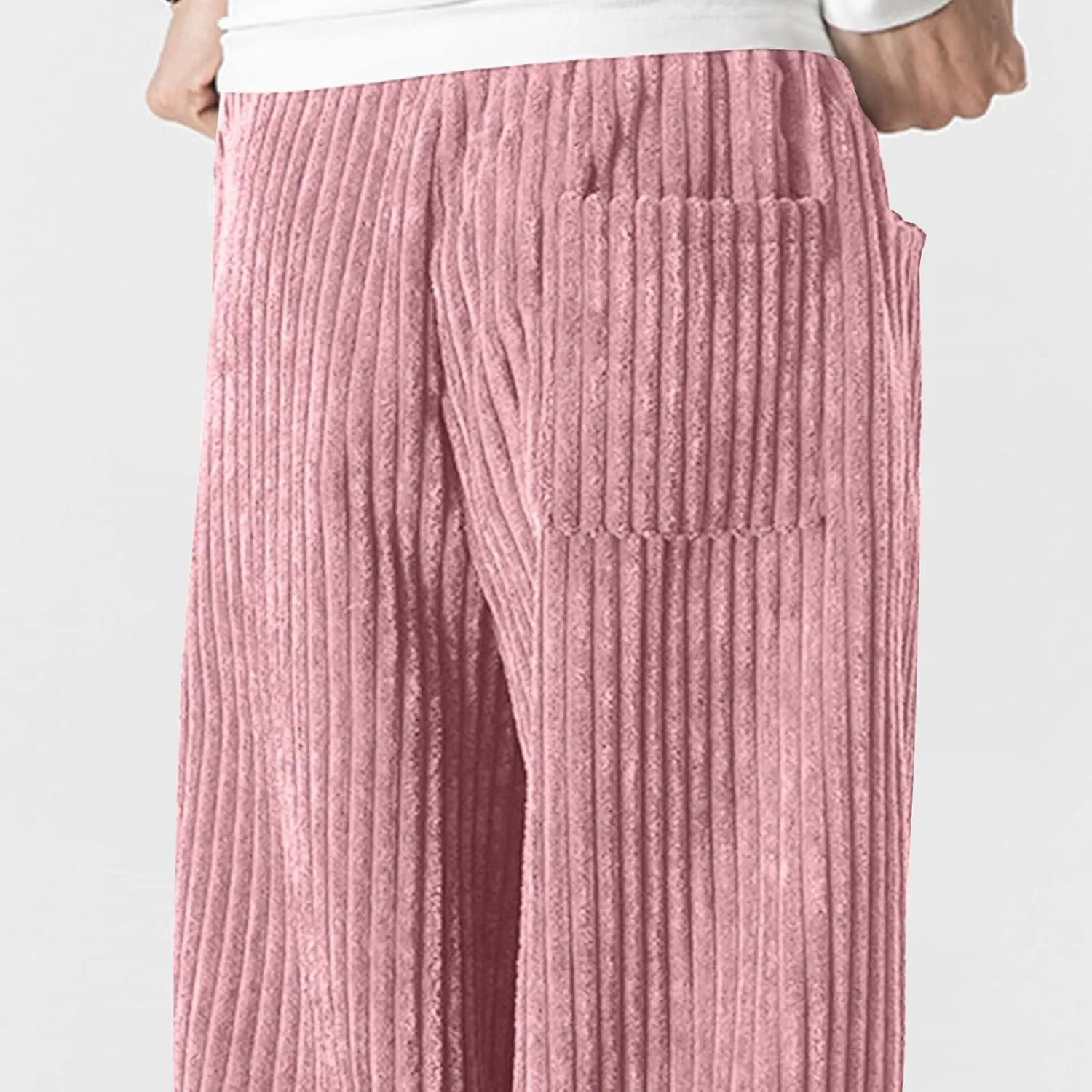 Corduroy Pants for Men Plus Size Loose Elastic Waist Drawstring Wide Leg Trouser Casual Fashion Light Plus Size Pant