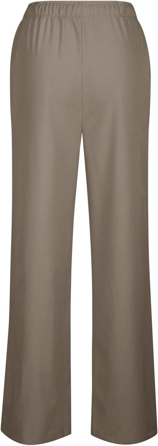 Cotton Linen Pants Women Bootcut Linen Wide Leg Pants Elastic High Waisted Trousers Palazzo Pants Baggy Lounge Pants