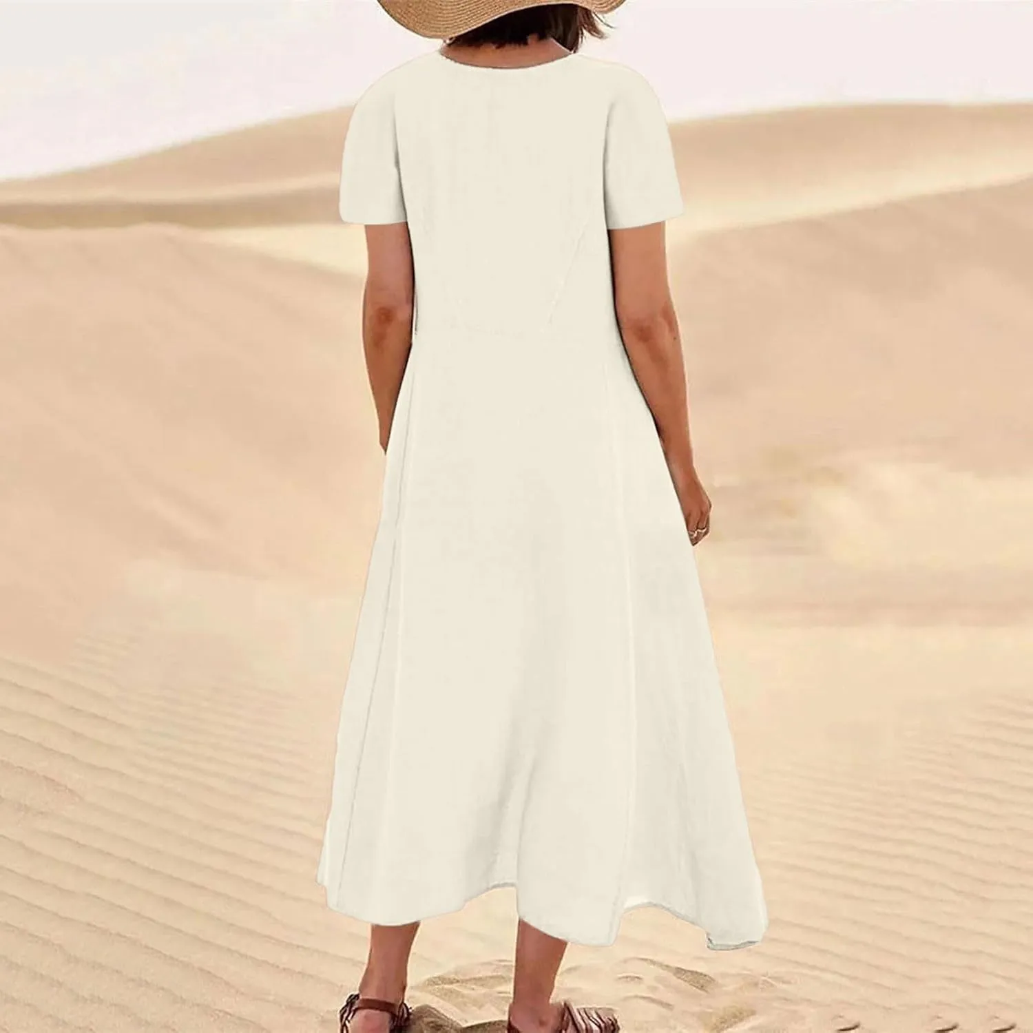 Cotton Linen Summer Maxi Dresses for Women 2025 Vacation Button Down Shift Dresses with Pockets Long Flowy Dresses