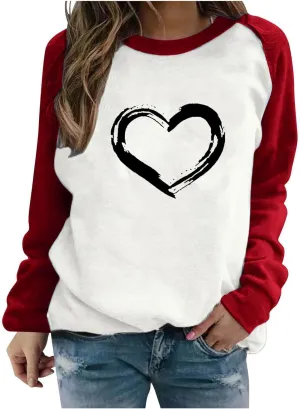 Crewneck Sweatshirts For Women Cute Heart Graphic Long Sleeve Tops Casual Loose Tunic Pullover Winter Outfits 2024