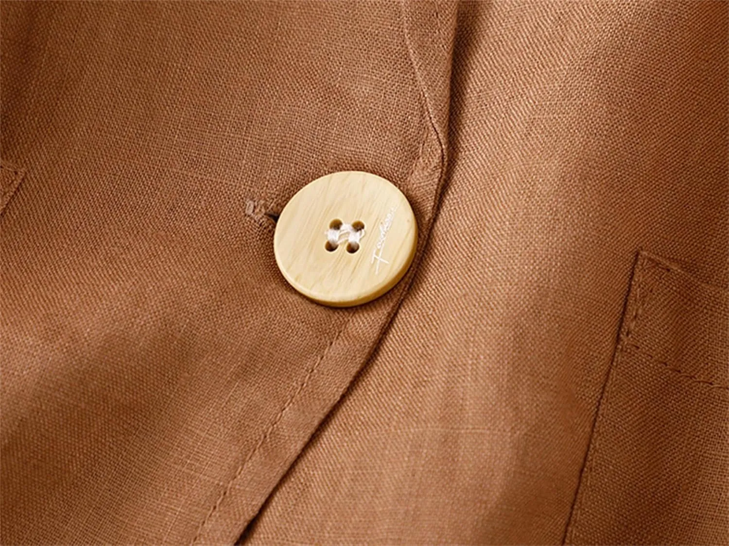 Cromoncent Women's Cotton Linen Blazer 3/4 Sleeve Button Down Casual Office Jacket