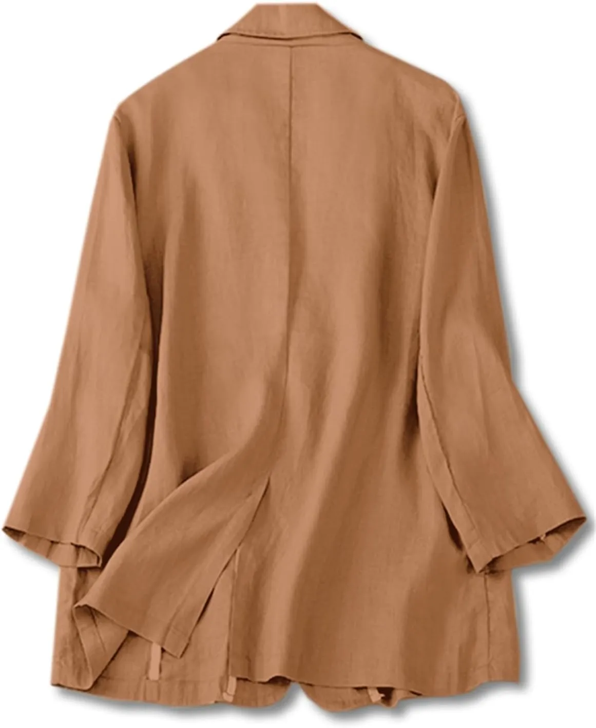 Cromoncent Women's Cotton Linen Blazer 3/4 Sleeve Button Down Casual Office Jacket