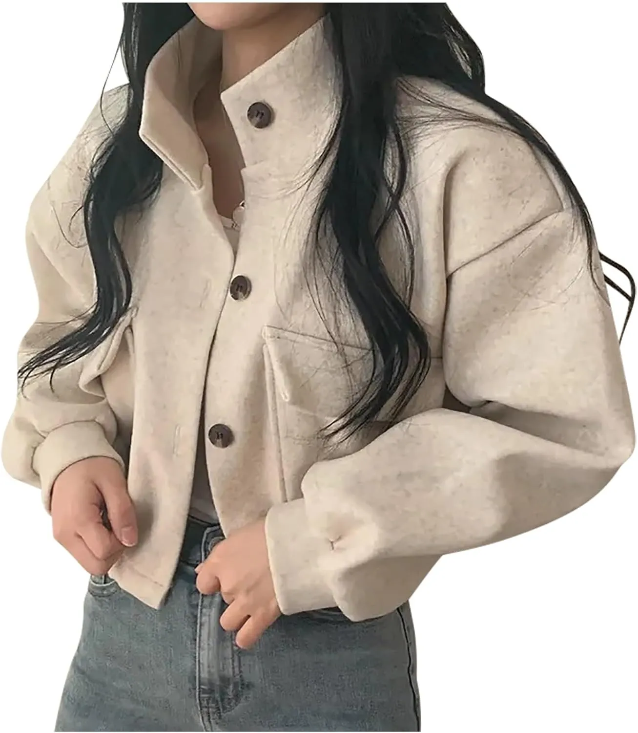 Cropped Sweater Coats for Women Winter Jackets Wool Blend Peacoat Oversized Button Down Sweaters Casual Jacket
