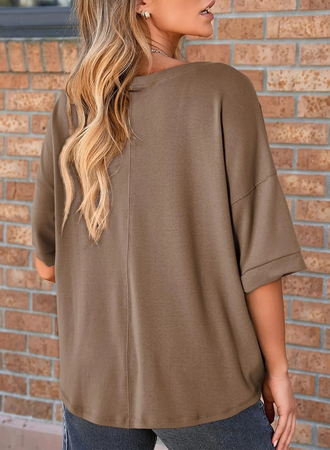 Dokotoo Womens Summer Tops Casual Crewneck Short Sleeve T Shirts for Women Solid Oversized Blouses Tops