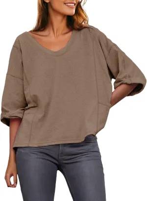 Dokotoo Womens Summer Tops Casual Crewneck Short Sleeve T Shirts for Women Solid Oversized Blouses Tops