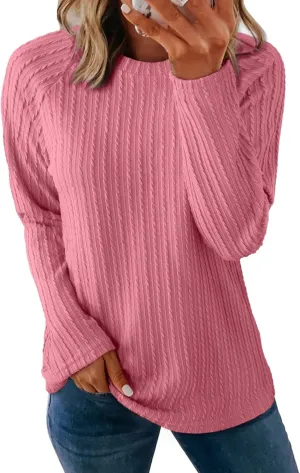 Dokotoo Womens Tops Long Sleeve Lightweight Shirts 2025 Spring Fashion Trendy Tops Crewneck Casual Knit Basic Tee