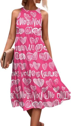 Dresses for Women 2025 Sleeveless Floral Print Tank Dresses Hanging Neck Splicing Midi Dresses Loose Sundresses