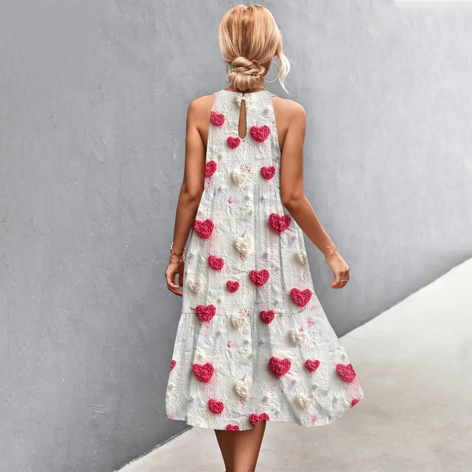 Dresses for Women 2025 Sleeveless Floral Print Tank Dresses Hanging Neck Splicing Midi Dresses Loose Sundresses