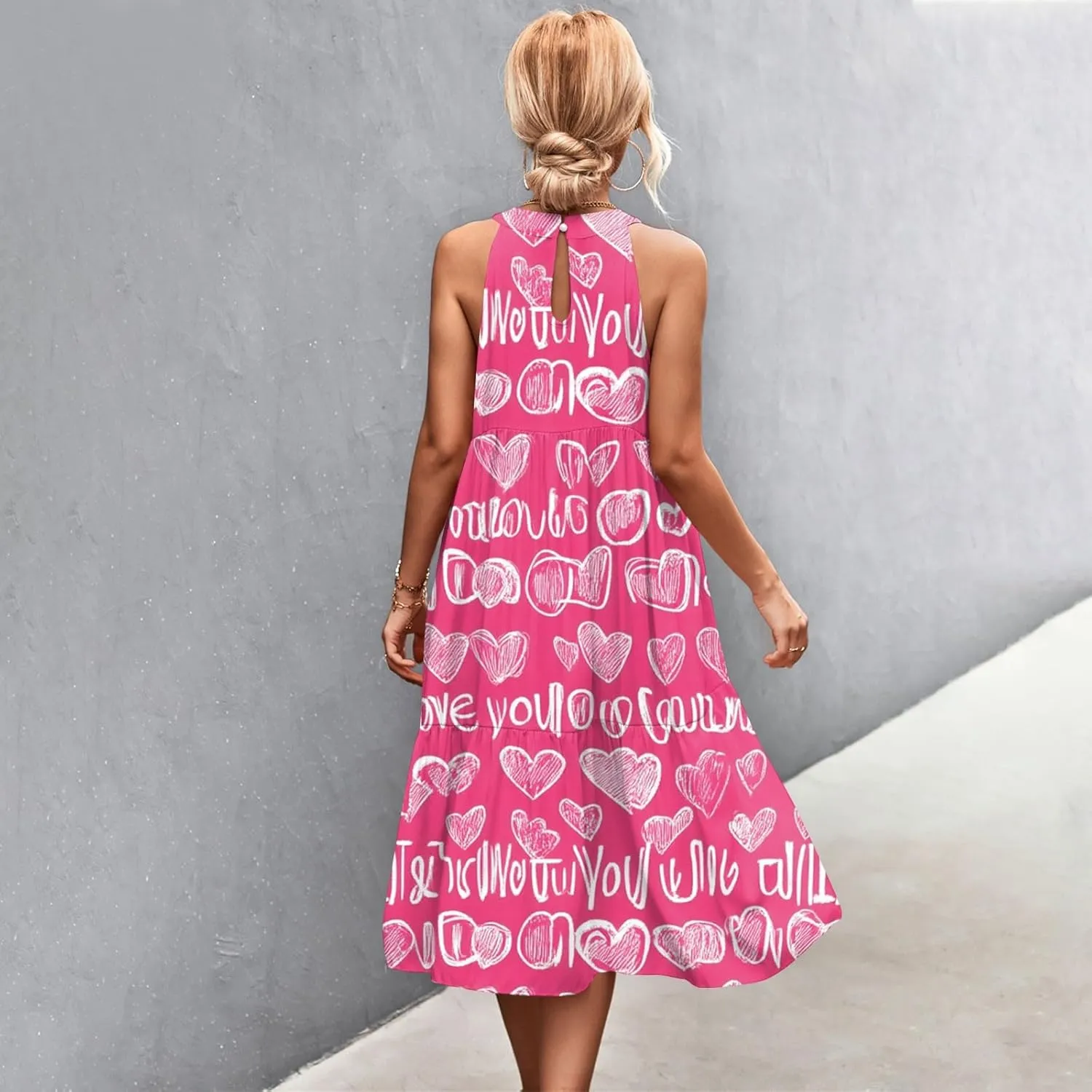 Dresses for Women 2025 Sleeveless Floral Print Tank Dresses Hanging Neck Splicing Midi Dresses Loose Sundresses
