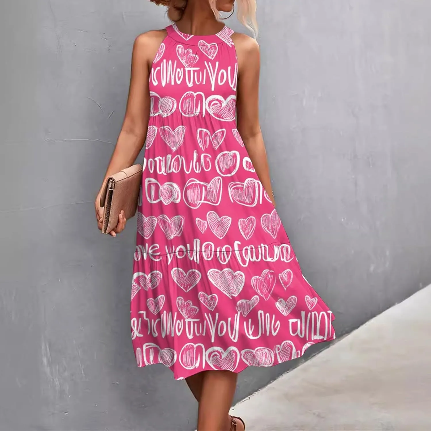 Dresses for Women 2025 Sleeveless Floral Print Tank Dresses Hanging Neck Splicing Midi Dresses Loose Sundresses