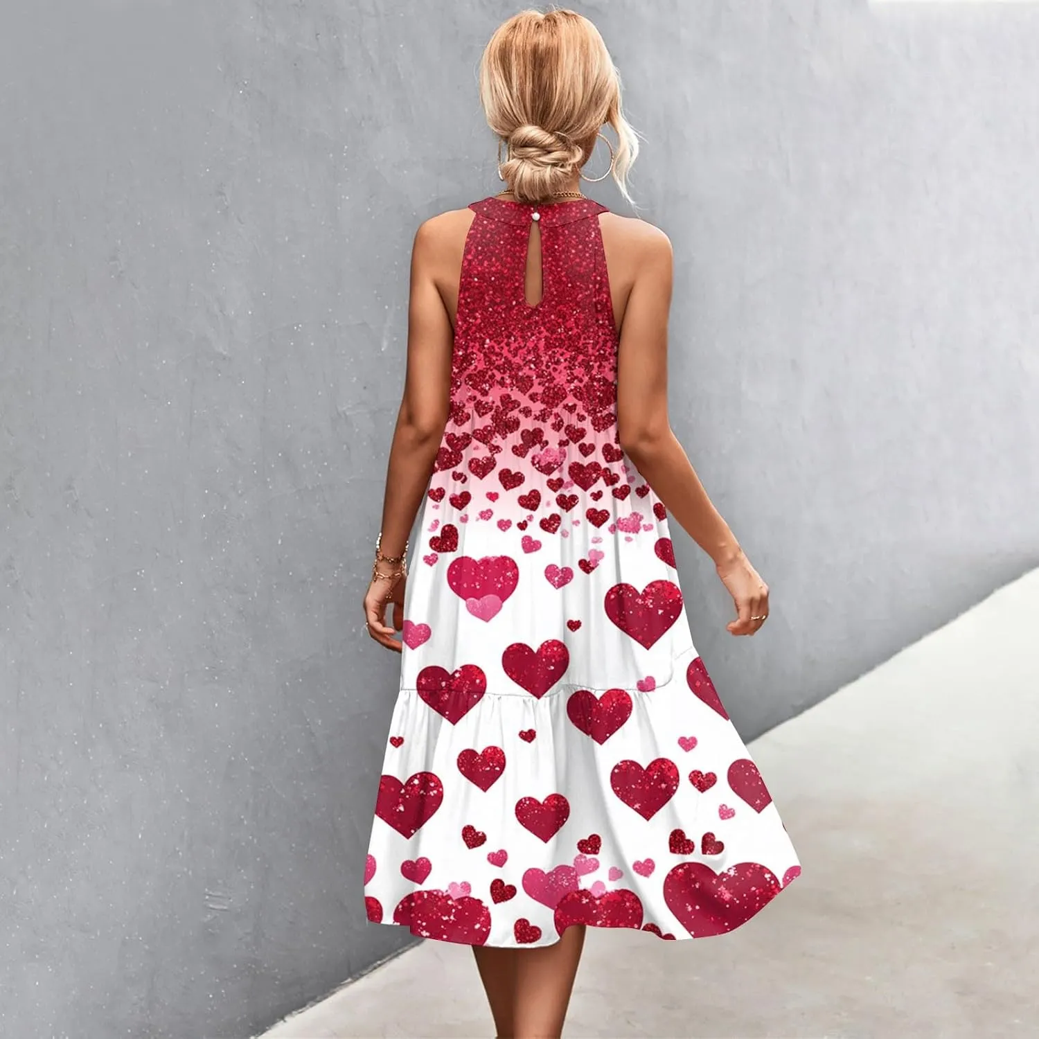 Dresses for Women 2025 Splicing Floral Print Midi Dresses Sleeveless Hanging Neck Sundresses Swing Tank Dresses