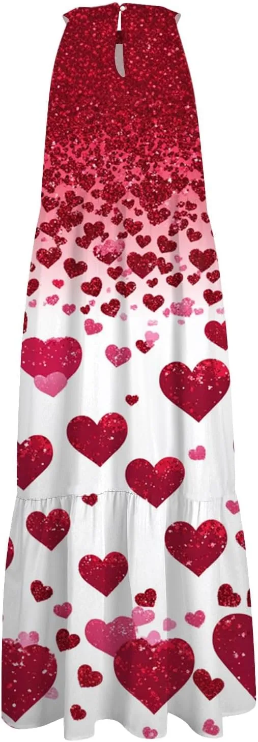 Dresses for Women 2025 Splicing Floral Print Midi Dresses Sleeveless Hanging Neck Sundresses Swing Tank Dresses