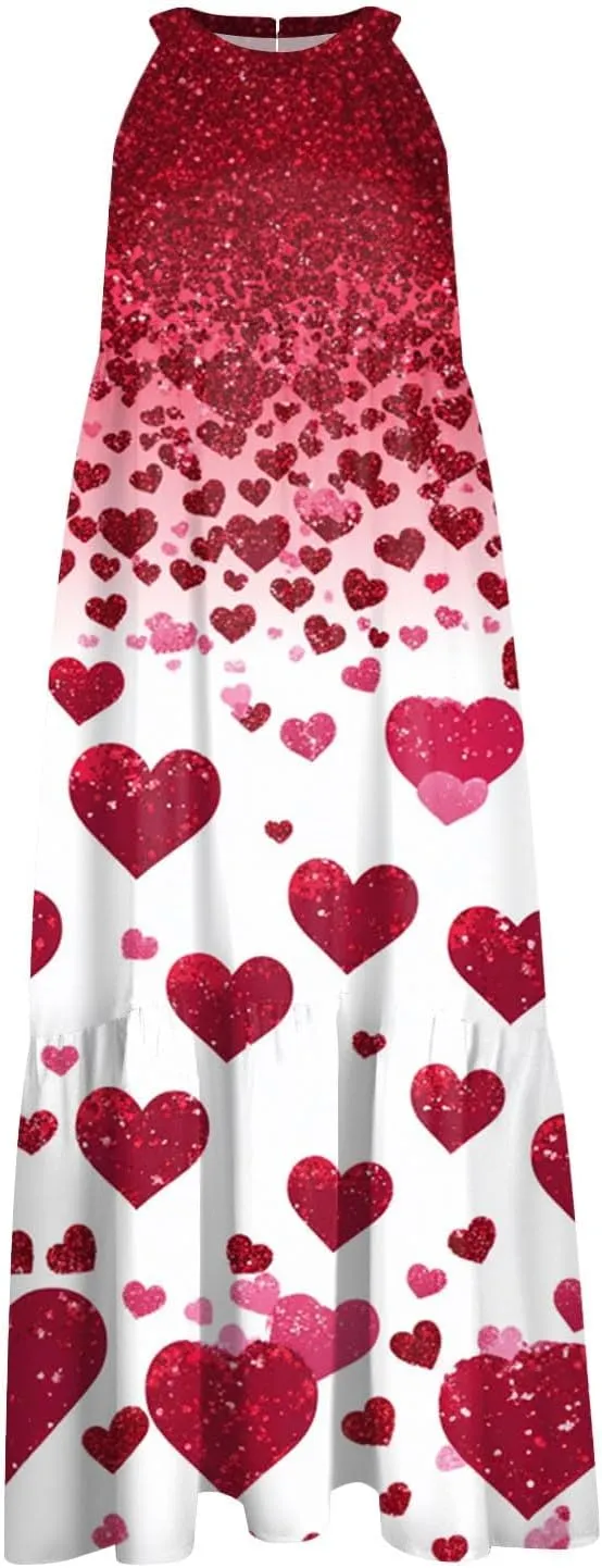 Dresses for Women 2025 Splicing Floral Print Midi Dresses Sleeveless Hanging Neck Sundresses Swing Tank Dresses