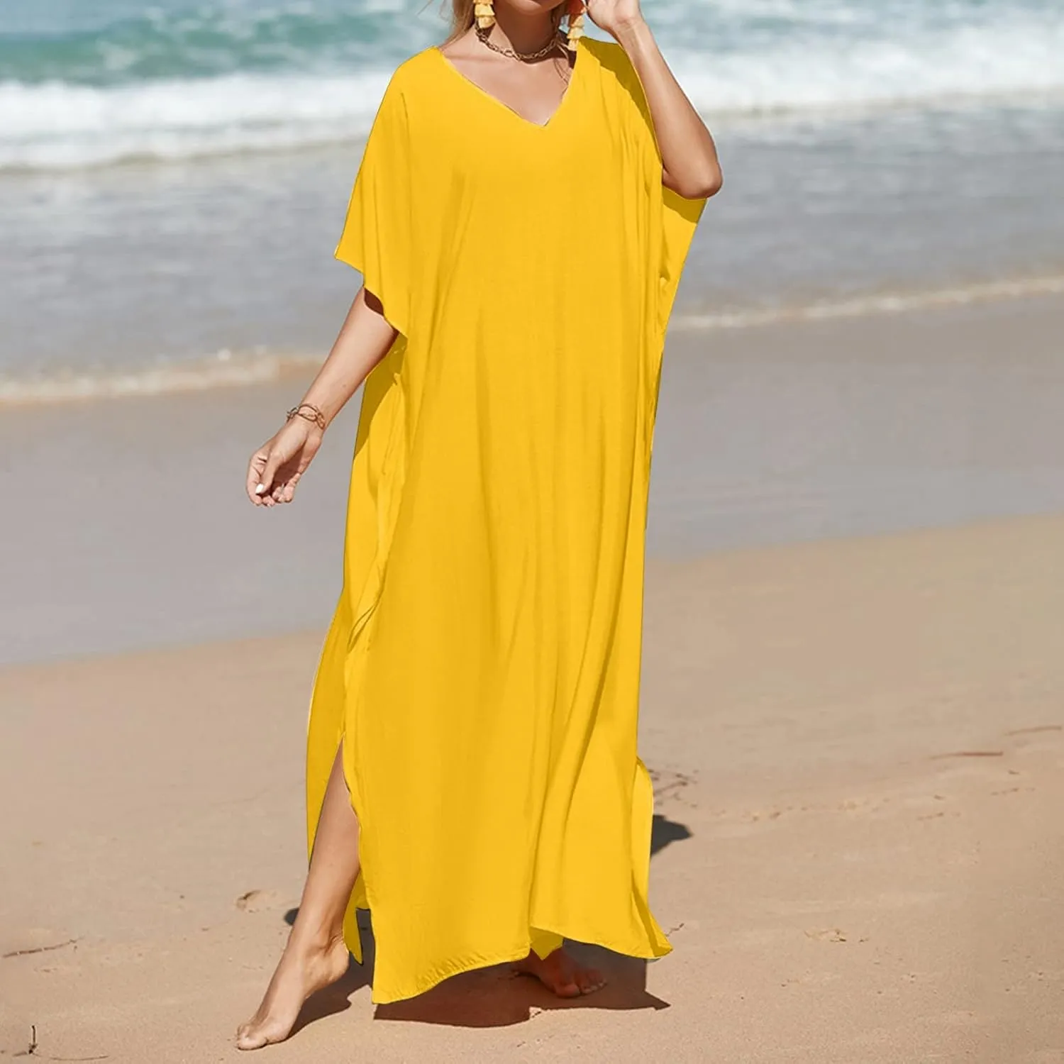 Dresses for Women Vneck Hawaii Outfits Rayon Caftans for Women Moroccan Caftan Loungewear Boho Maxi Dress 8-20 Caftans