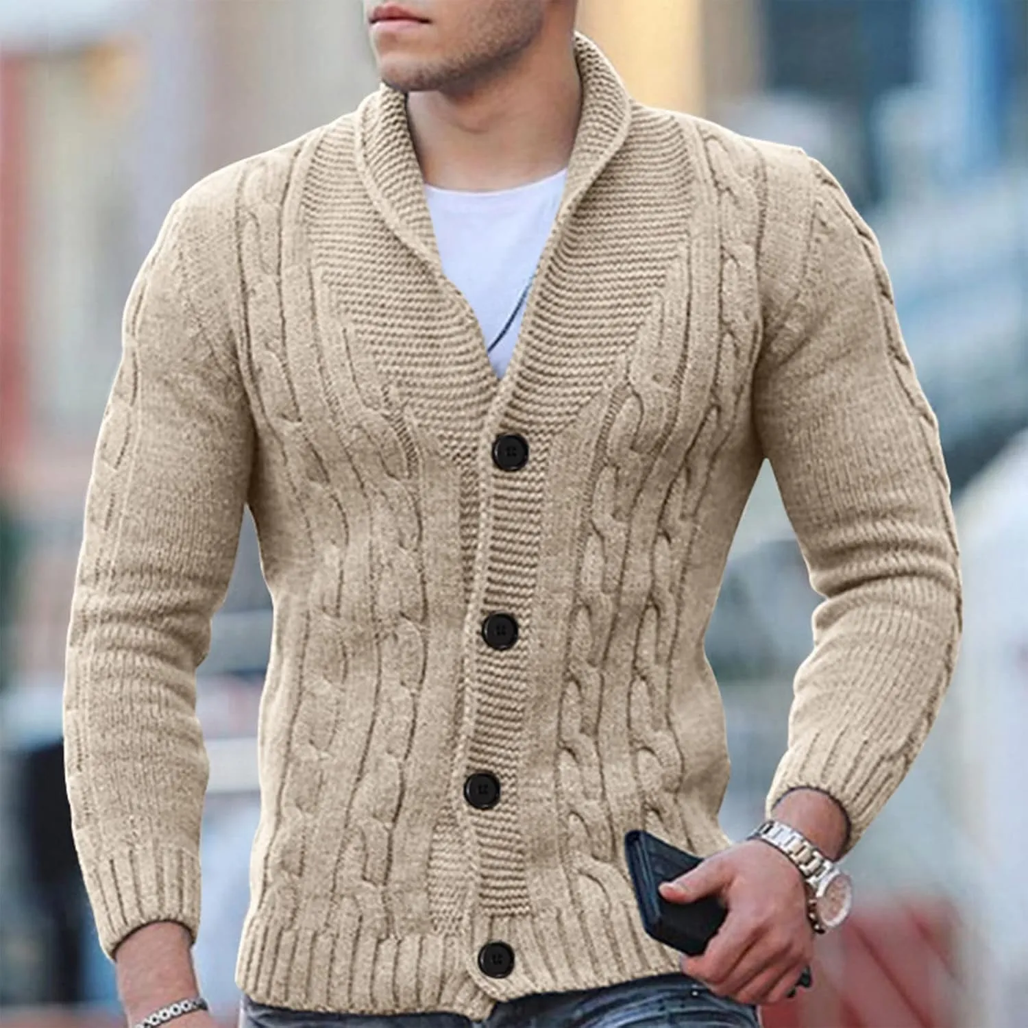 Dudubaby Plus Size Sweaters for Mensautumn and Winter Fashion Loose Cardigan Warm Lapel Hooded Jacket Sweater
