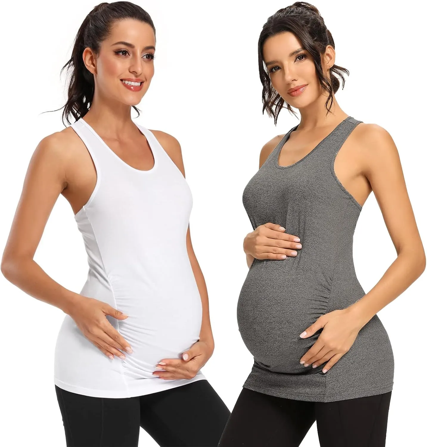 Ecavus 3PCS Women's Maternity Tank Tops Seamless Racerback Workout Athletic Yoga Tops Pregnancy T-Shirt