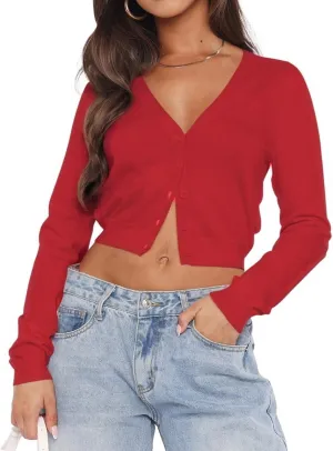 Ezbelle Women's Long Sleeve Open Front Cropped Lightweight Cardigan Sweater Button Down Shirt 2025 Fall Tops