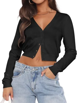 Ezbelle Women's Long Sleeve Open Front Cropped Lightweight Cardigan Sweater Button Down Shirt 2025 Fall Tops