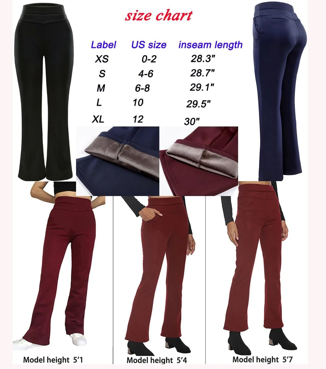 Fakanhui Women's Fleece Lined Bootcut Work Pants Winter Warm High Waisted Pull on Flare Business Dress Casual Pants