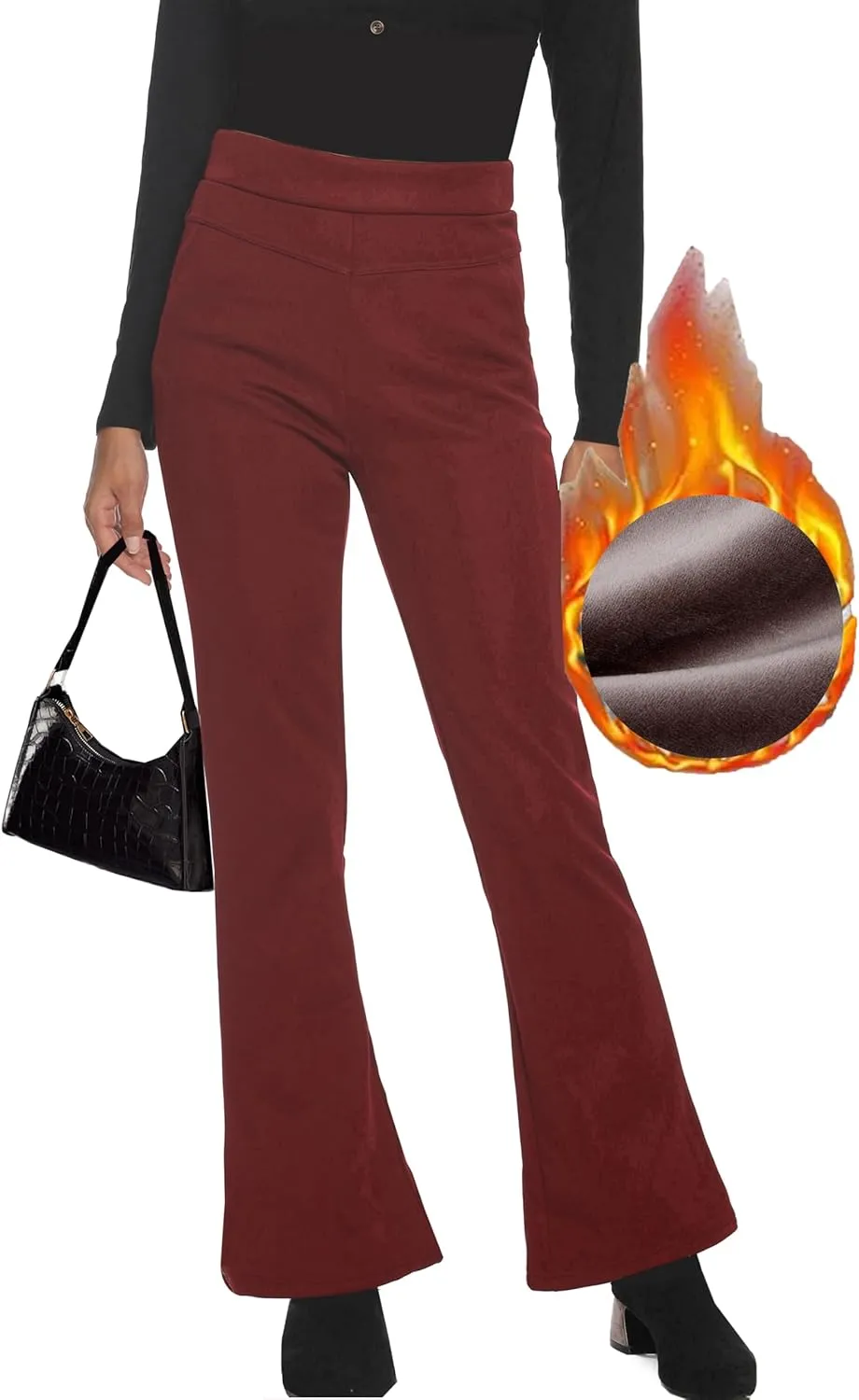 Fakanhui Women's Fleece Lined Bootcut Work Pants Winter Warm High Waisted Pull on Flare Business Dress Casual Pants