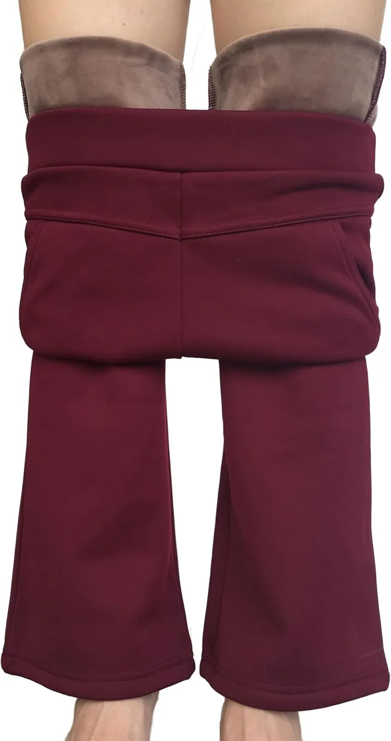 Fakanhui Women's Fleece Lined Bootcut Work Pants Winter Warm High Waisted Pull on Flare Business Dress Casual Pants