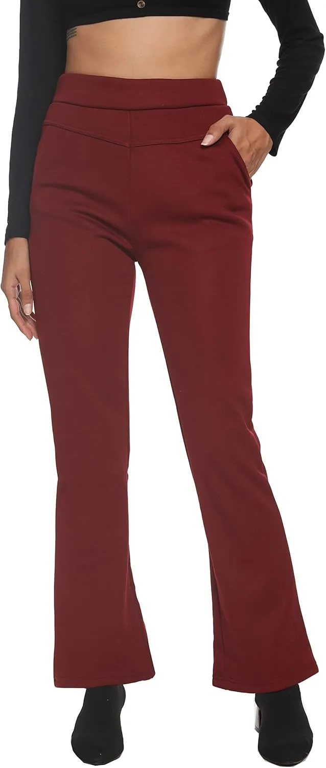 Fakanhui Women's Fleece Lined Bootcut Work Pants Winter Warm High Waisted Pull on Flare Business Dress Casual Pants