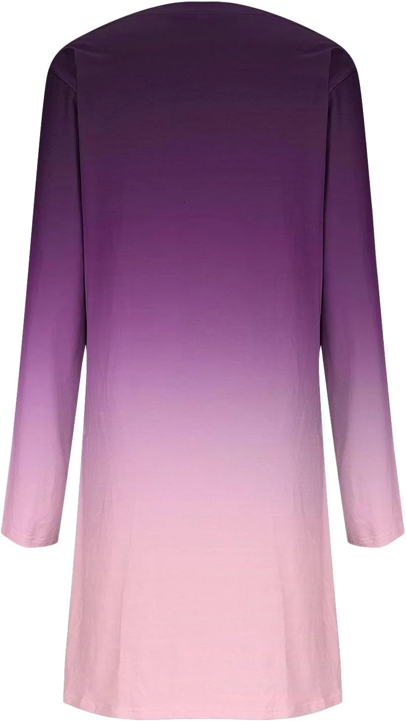 Fall Dresses for Women 2024 Casual Loose Floral Dress Long Sleeve Crew Neck Flowy Swing Mini Shift Dresses