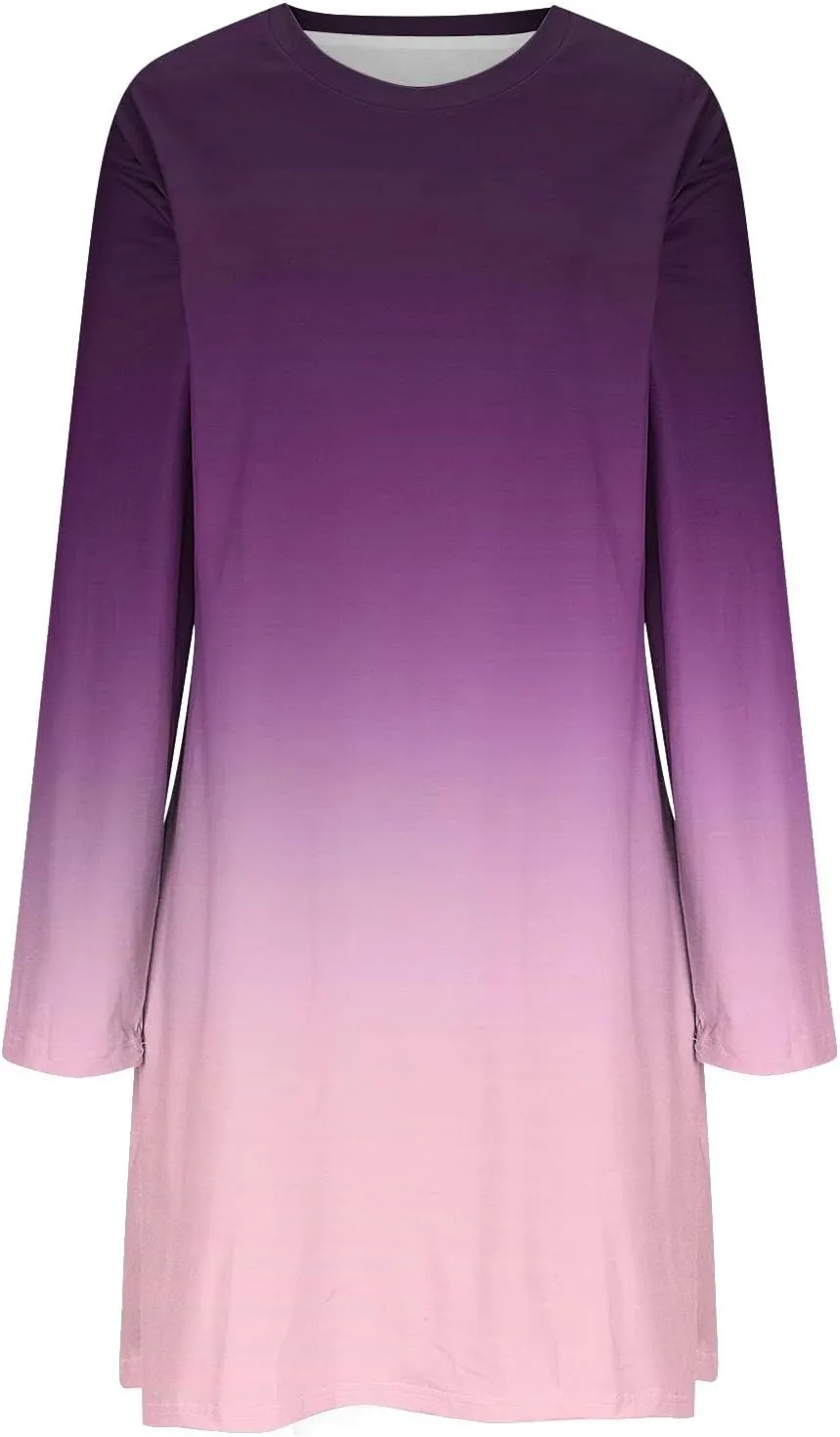 Fall Dresses for Women 2024 Casual Loose Floral Dress Long Sleeve Crew Neck Flowy Swing Mini Shift Dresses