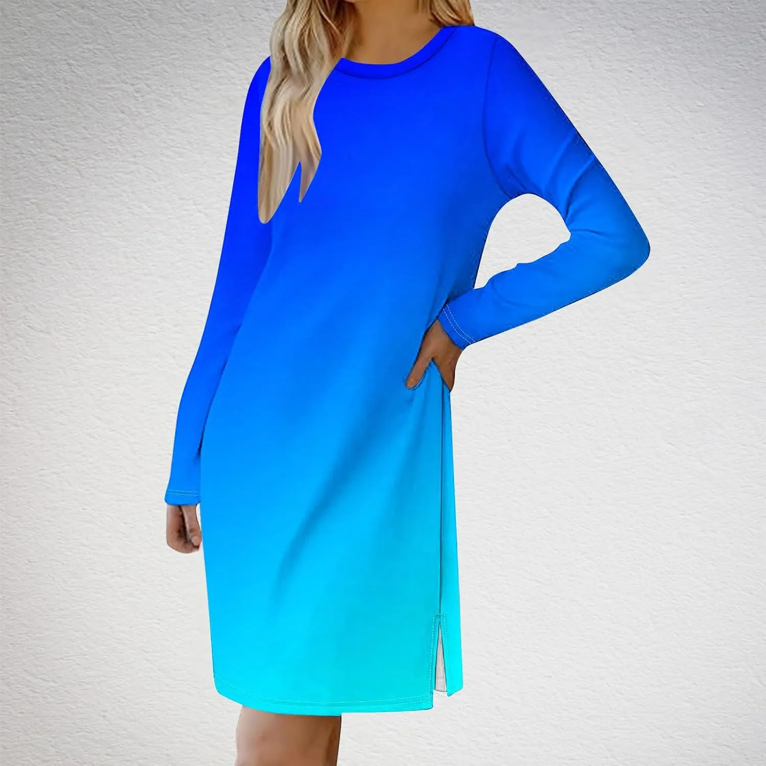 Fall Dresses for Women 2024 Casual Loose Floral Dress Long Sleeve Crew Neck Flowy Swing Mini Shift Dresses