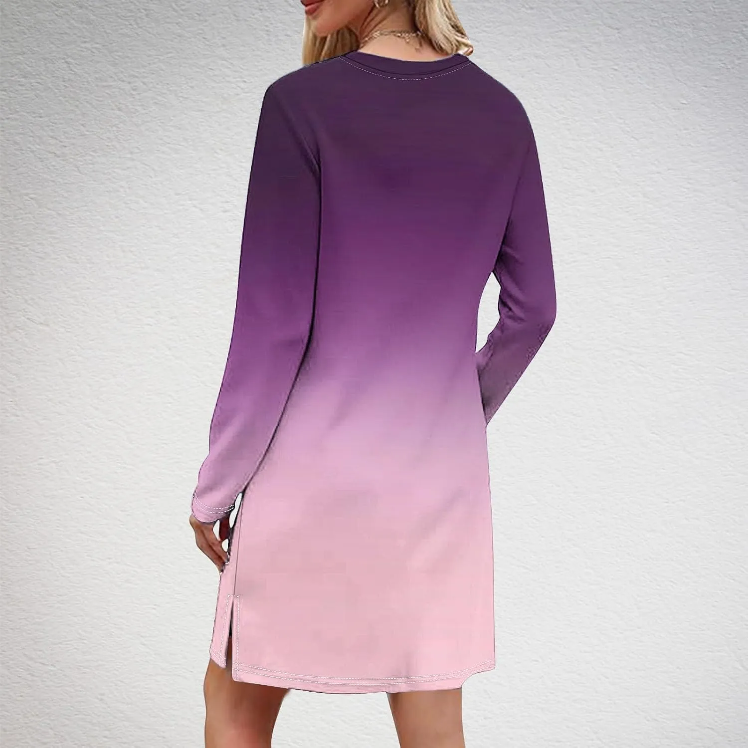 Fall Dresses for Women 2024 Casual Loose Floral Dress Long Sleeve Crew Neck Flowy Swing Mini Shift Dresses
