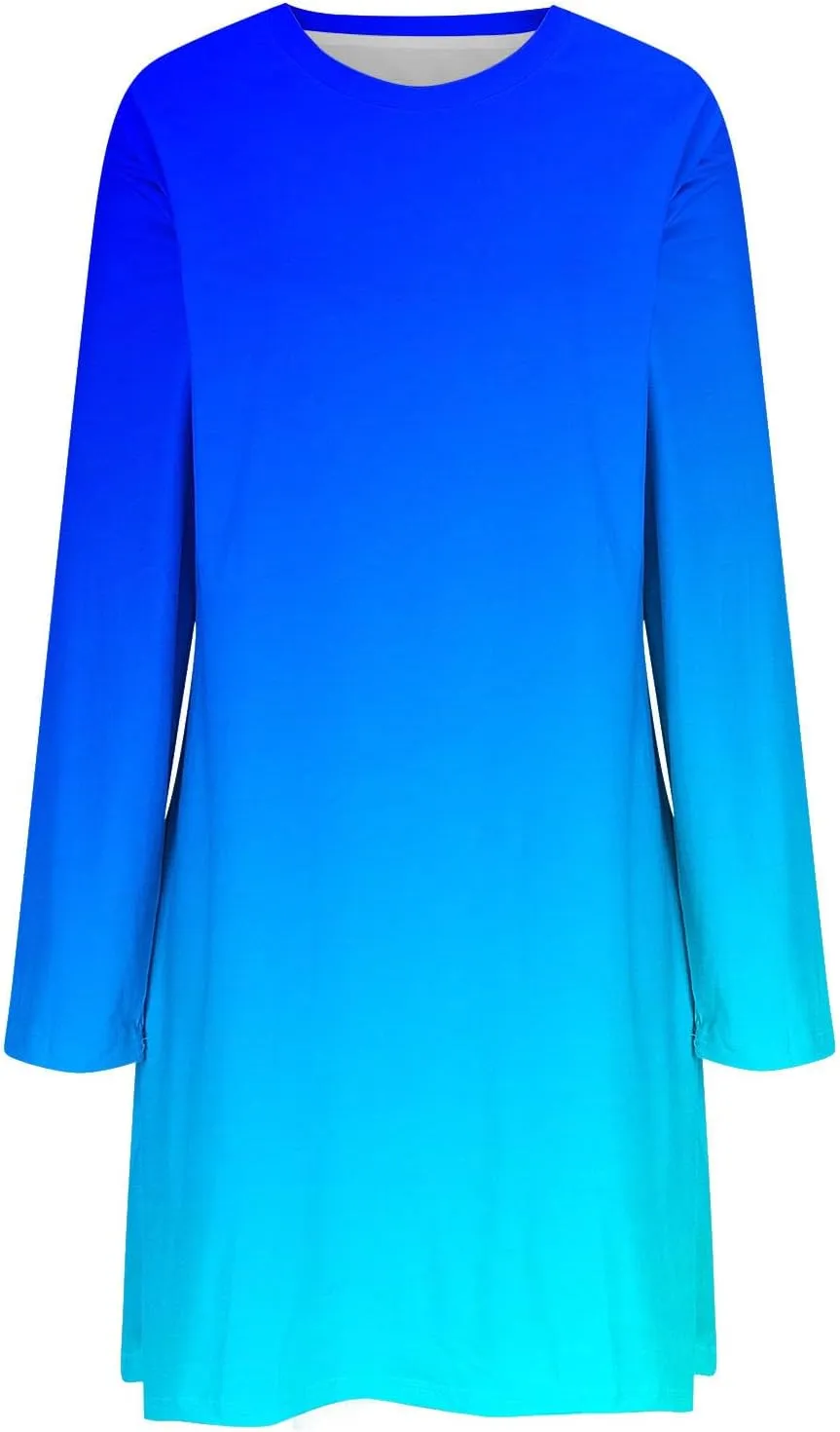 Fall Dresses for Women 2024 Casual Loose Floral Dress Long Sleeve Crew Neck Flowy Swing Mini Shift Dresses