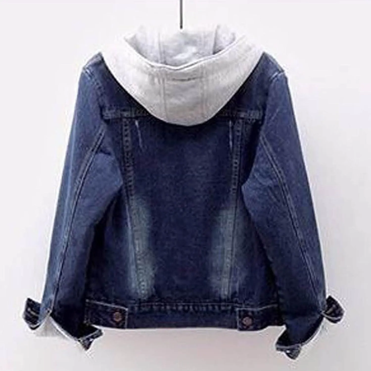 Fashion Jean Jacket Button Hooded Denim Jackets for Women Fall Winter Coats Velvet Hoodie Outwear Tops