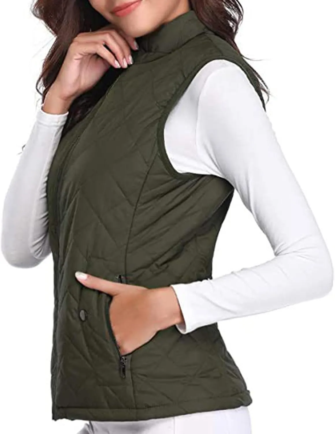 Fashion Puffer Vest Women Fall Winter Sleeveless Coats Down Cotton Waistcoat with Pockets Zip Up Quilted