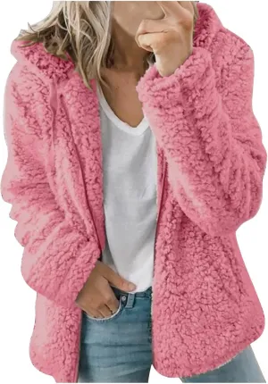 Faux Fleece Lined Wool for Women Fall Winter Long Sleeve Warm Fuzzy Hooded Cardigan Jackets Hoods Coats Women 2025