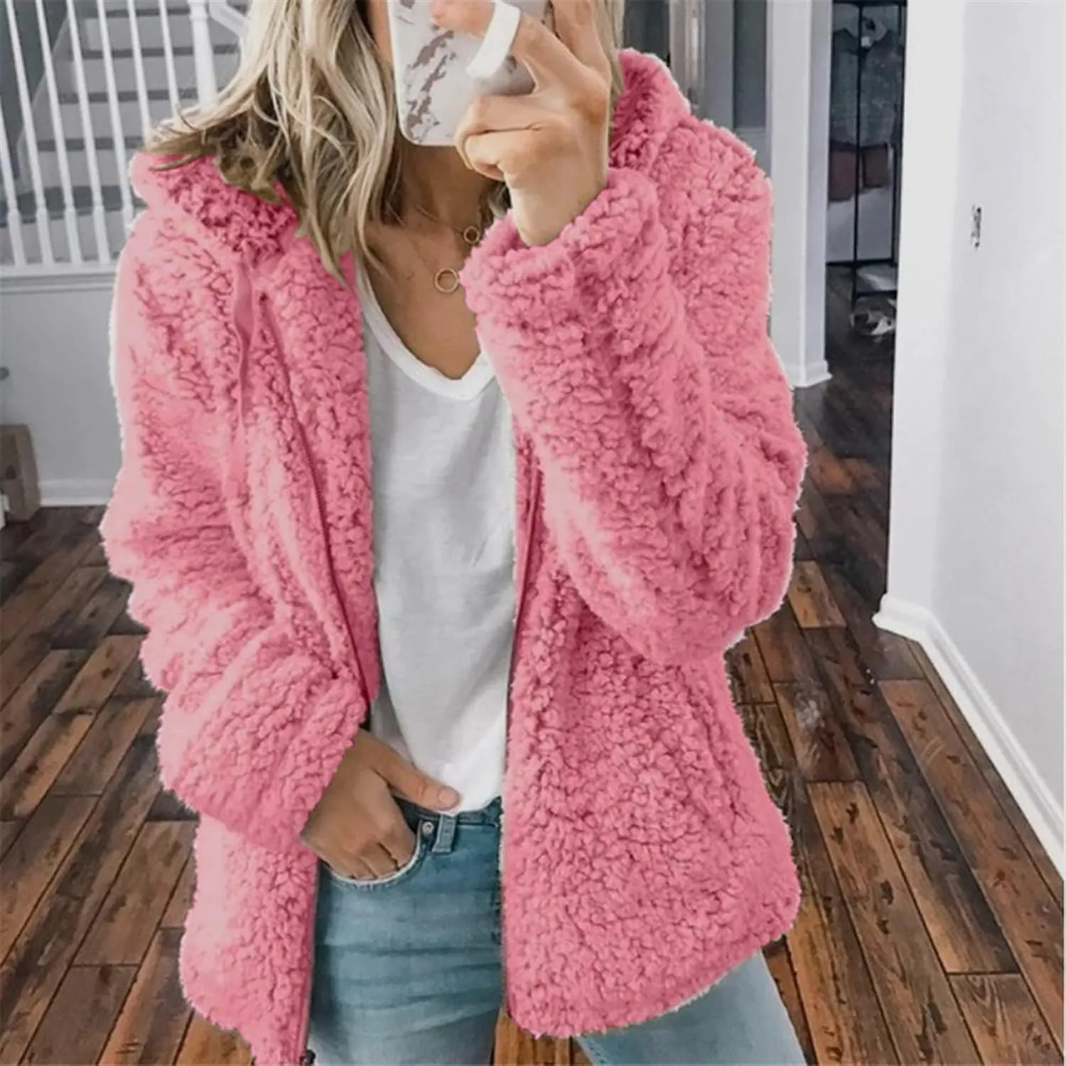 Faux Fleece Lined Wool for Women Fall Winter Long Sleeve Warm Fuzzy Hooded Cardigan Jackets Hoods Coats Women 2025