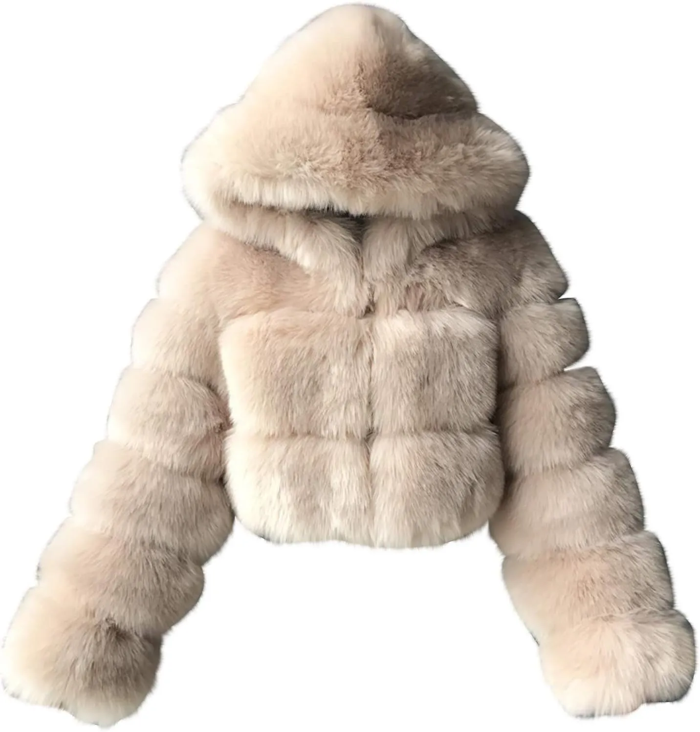 Faux Fur Coat Women with Hood Cropped Bubble Coats Furry Short Warm Jackets Plus Size Winter Coats for Women