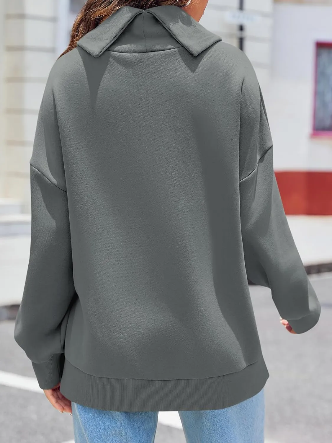 Fisoew Womens Turtleneck Oversized Sweatshirts Casual Long Sleeve Side Zip Warm Pullover Tops